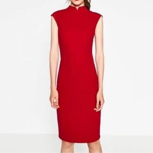 Zara Red Sleeveless Midi Sheath Dress